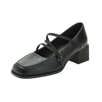 Mary Jane loafers cu vârf pătrat, toc mediu (3–5 cm), toc gros, partea superioară din microfibră