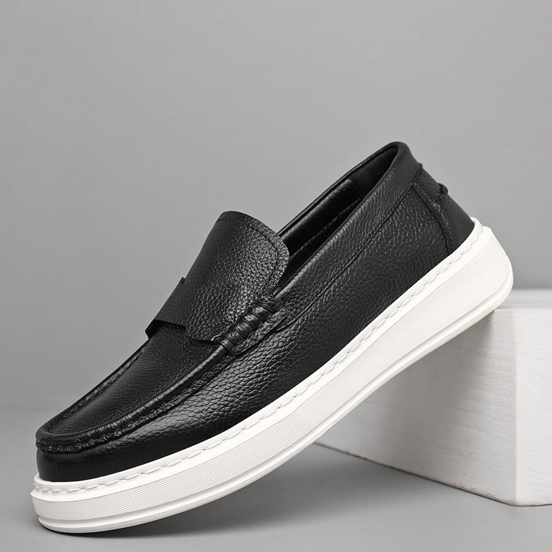 Мъжки лофери за шофиране от горна телешка кожа, slip-on, кръгъл нос, гумена подметка, плосък ток