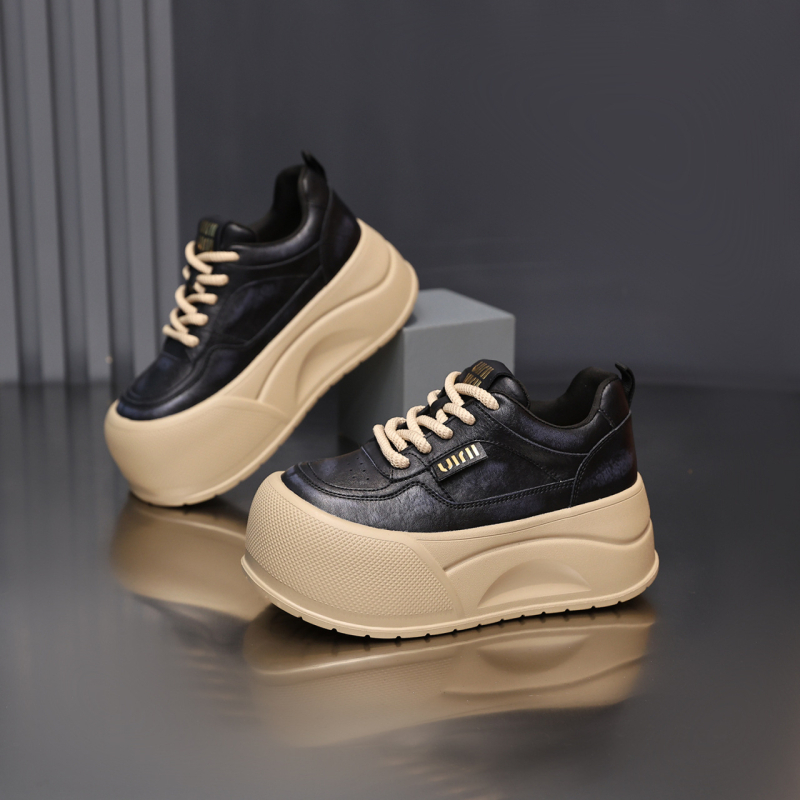 Loafers casual ușori pentru femei, cu vârf rotund, suprafață mată, platformă 6–8 cm, închidere cu șiret în față, talpă EVA