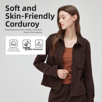 Moteriška kordūrinė striukė su retro apykakle, trumpas modelis (100% poliesteris, 251-300 g/m2, ilgos rankovės, vienspalvė)