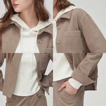 Γυναικείο corduroy σακάκι με ρετρό πέτο, κοντό μήκος (100% πολυεστέρας, 251-300 g/m2, μακριά μανίκια, μονόχρωμο)