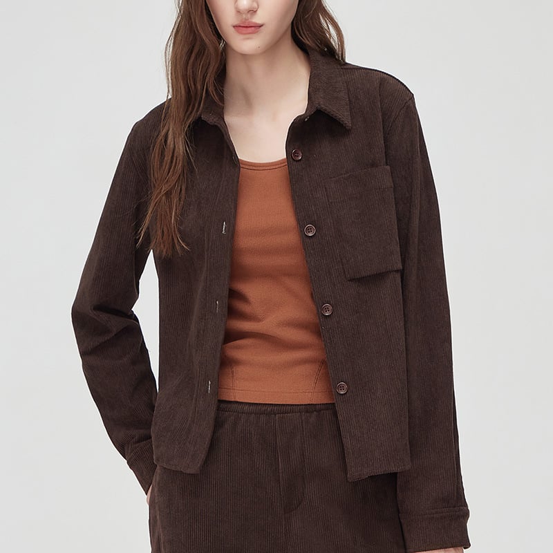 Γυναικείο corduroy σακάκι με ρετρό πέτο, κοντό μήκος (100% πολυεστέρας, 251-300 g/m2, μακριά μανίκια, μονόχρωμο)