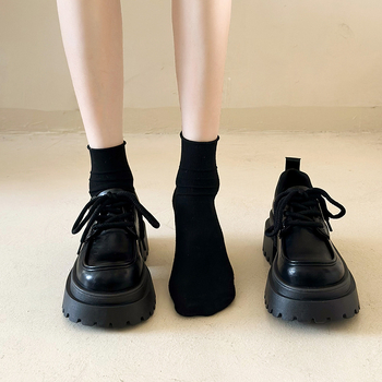 Loafers casual pentru femei cu șireturi, vârf rotund, PU partea superioară, PU talpă, platformă, toc 3-5 cm