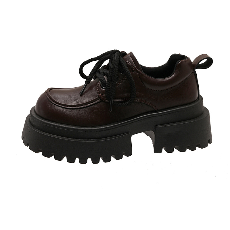 Loafers casual pentru femei cu șireturi, vârf rotund, PU partea superioară, PU talpă, platformă, toc 3-5 cm