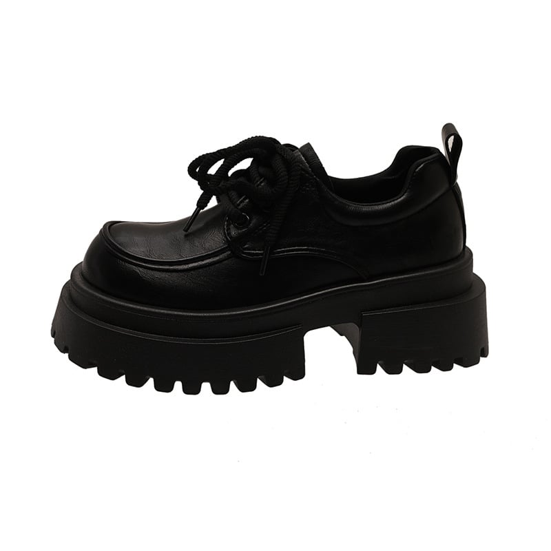 Loafers casual pentru femei cu șireturi, vârf rotund, PU partea superioară, PU talpă, platformă, toc 3-5 cm