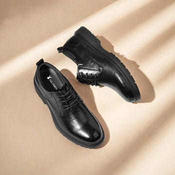 Férfi bőrből készült üzleti cipő, fűzős, vastag gumitalp, bőr orr rész, felsőrész újrahasznosított bőrből, PU talpbetét