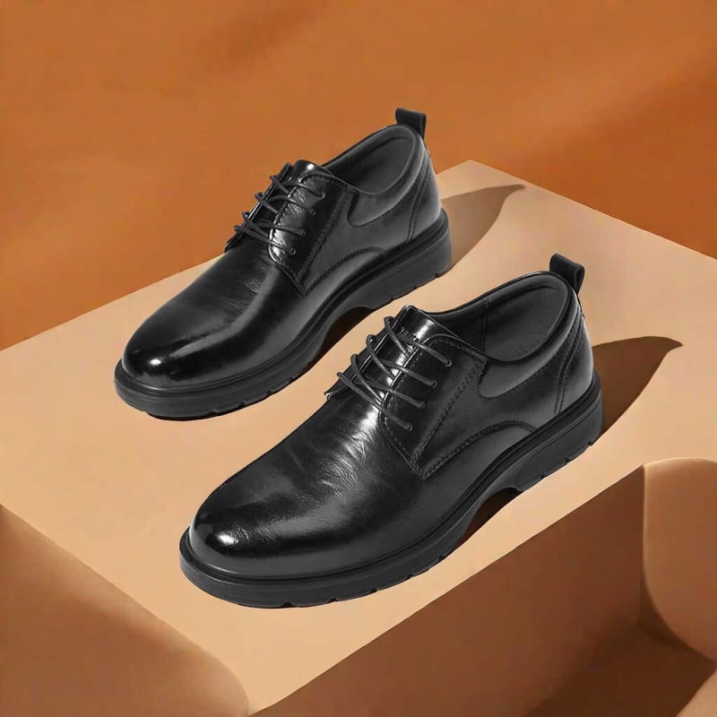 Férfi bőrből készült üzleti cipő, fűzős, vastag gumitalp, bőr orr rész, felsőrész újrahasznosított bőrből, PU talpbetét