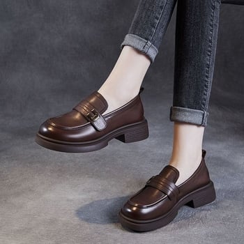 Γυναικείοι loafers με φουσκωτή σόλα — χωρίς κορδόνια, στρογγυλή μύτη, χαμηλό τακούνι 1–3 εκ, PU επάνω, καουτσούκ σόλα, βρετανικού στυλ