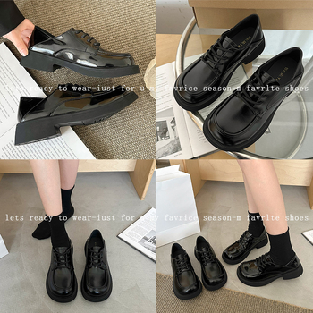 Γυναικείοι loafers από PU δέρμα με στρογγυλή μύτη, κορδόνια, σόλα καουτσούκ, 3-5 εκ. ύψος τακουνιού