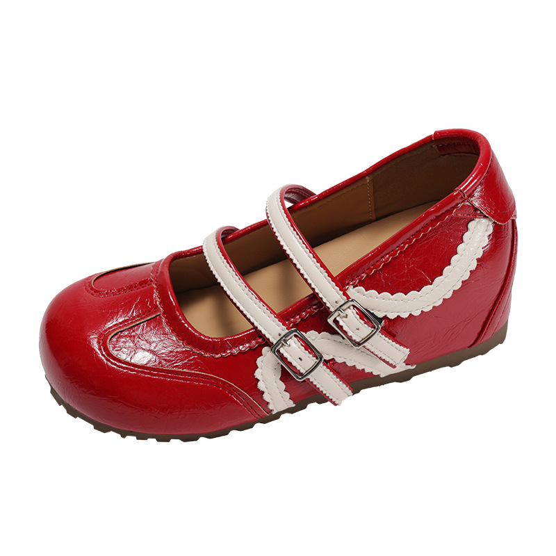 Női Mary Jane cipő, kerek orrú, PU felsőrész, alacsony profilú, 3–6 cm-es sarkú, csattal záródó