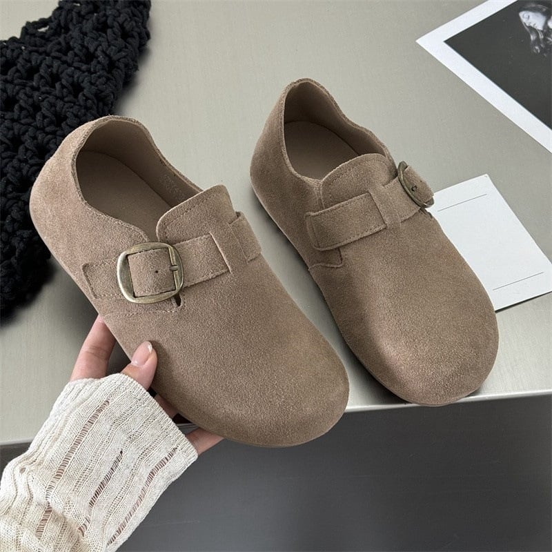 Női lapos cipő suede felsőrésszel, kerek orr, gumitalp, 3–5 cm sarokmagasság, koreai stílus