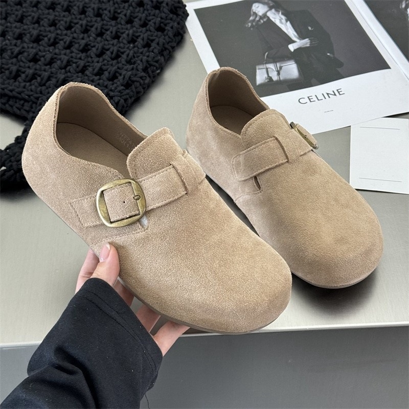 Női lapos cipő suede felsőrésszel, kerek orr, gumitalp, 3–5 cm sarokmagasság, koreai stílus