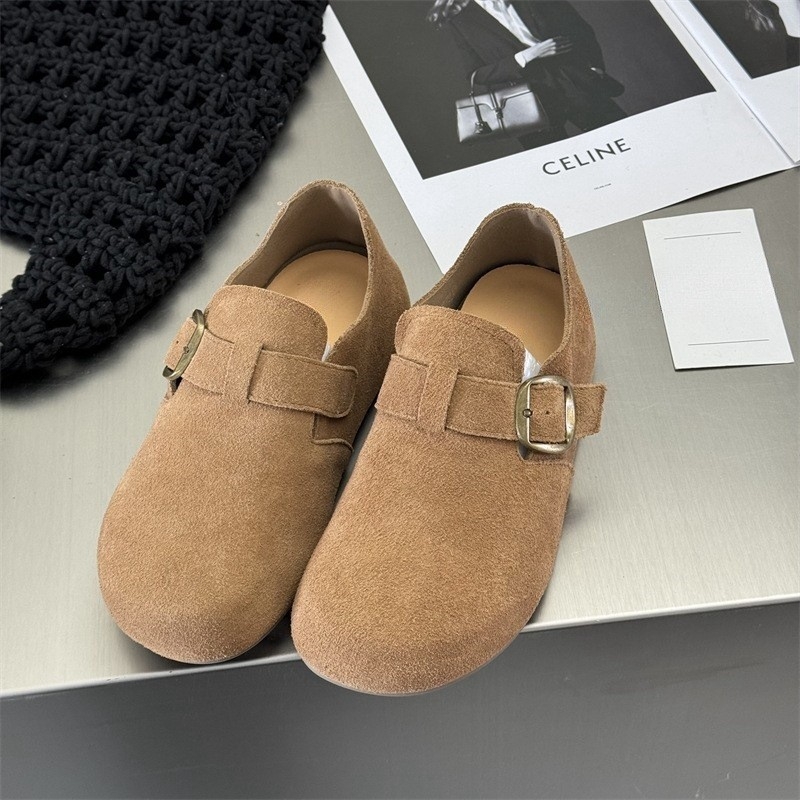 Női lapos cipő suede felsőrésszel, kerek orr, gumitalp, 3–5 cm sarokmagasság, koreai stílus