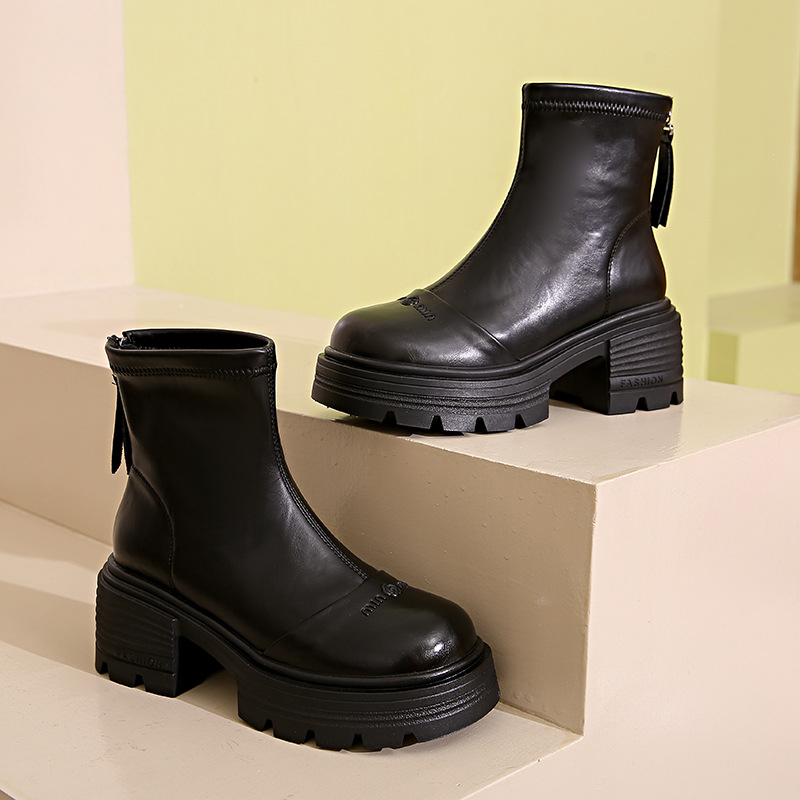 Női középső szárú csizmák, kerek orr, PU felsőrész, közepes sarkú 3–5 cm, pamut bélés