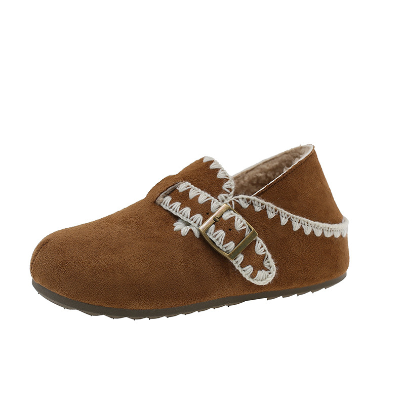 Női lapos cipő 3–5 cm vastag talppal, Velcro-zárás, kerek orr, gumi talp, mű plüss belsővel