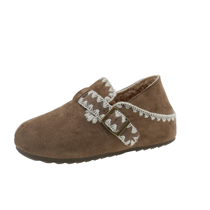 Női lapos cipő 3–5 cm vastag talppal, Velcro-zárás, kerek orr, gumi talp, mű plüss belsővel