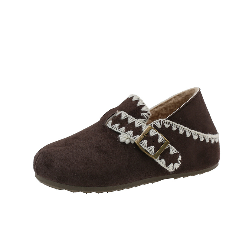 Női lapos cipő 3–5 cm vastag talppal, Velcro-zárás, kerek orr, gumi talp, mű plüss belsővel