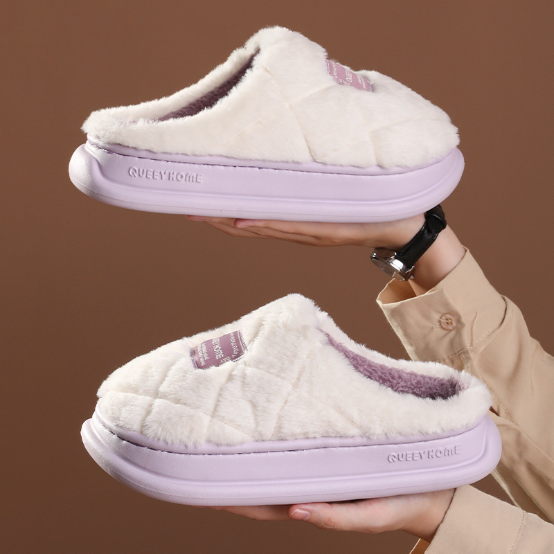 Papuci de casă pentru femei, cu exterior din piele întoarsă, căptuți cu blană artificială, talpă EVA anti-alunecare, talpă groasă 3–5 cm, pentru uz interior