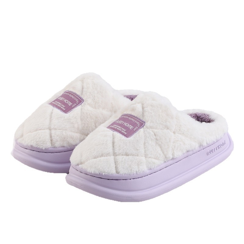 Papuci de casă pentru femei, cu exterior din piele întoarsă, căptuți cu blană artificială, talpă EVA anti-alunecare, talpă groasă 3–5 cm, pentru uz interior