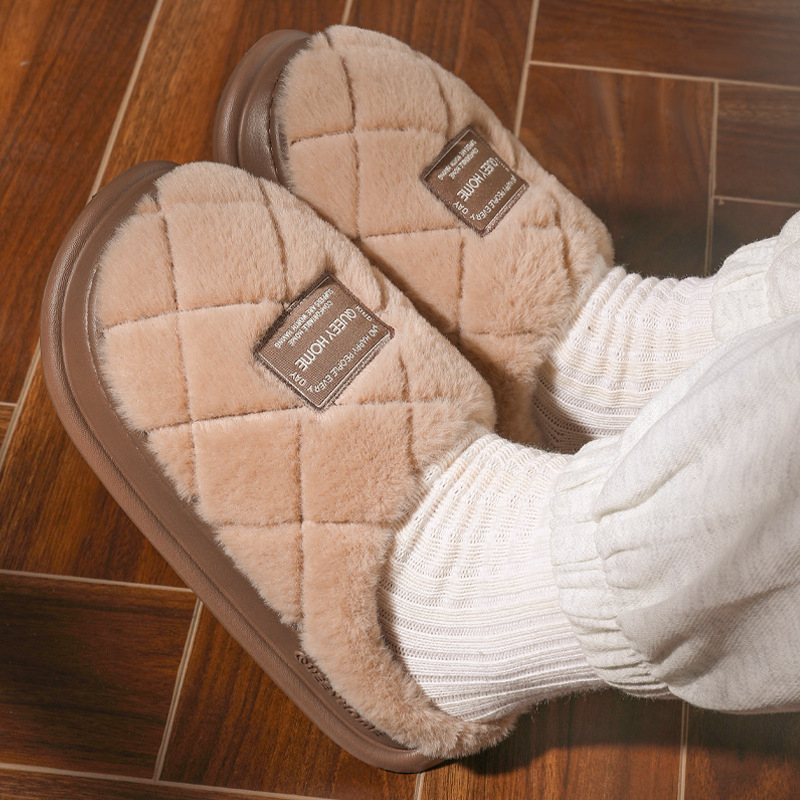 Papuci de casă pentru femei, cu exterior din piele întoarsă, căptuți cu blană artificială, talpă EVA anti-alunecare, talpă groasă 3–5 cm, pentru uz interior