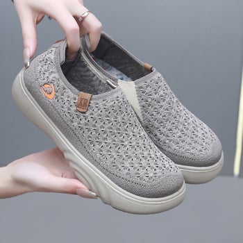 Női lélegző textilekből készült sétacipő, kerek orr, puha talp, csúszásmentes, slip-on, alacsony bokaszár, mindennapi stílus