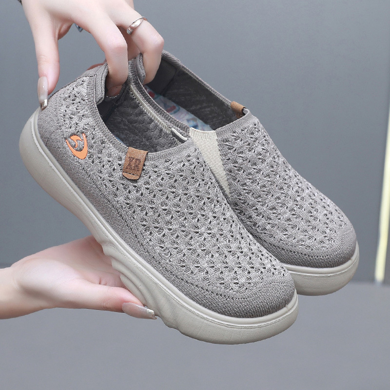 Női lélegző textilekből készült sétacipő, kerek orr, puha talp, csúszásmentes, slip-on, alacsony bokaszár, mindennapi stílus