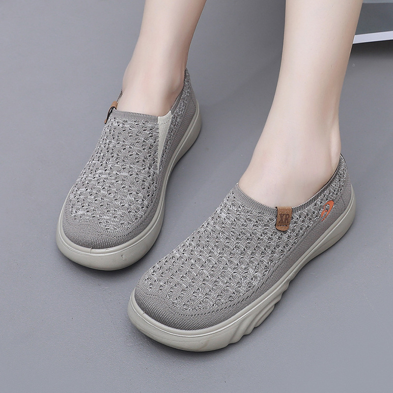 Női lélegző textilekből készült sétacipő, kerek orr, puha talp, csúszásmentes, slip-on, alacsony bokaszár, mindennapi stílus