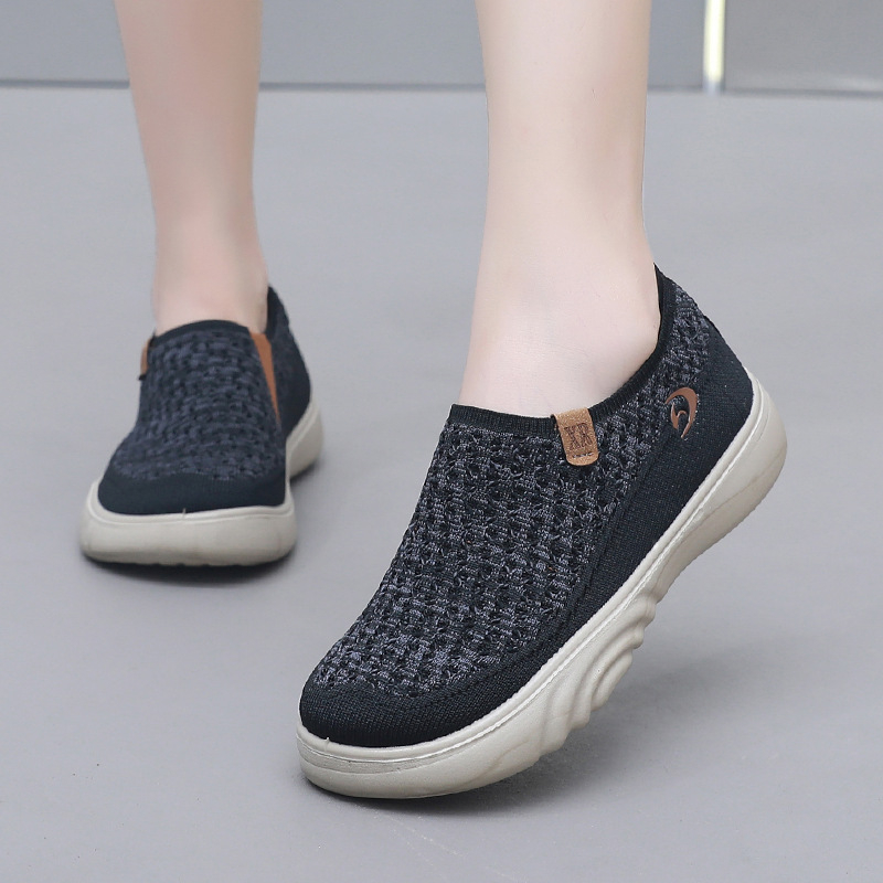 Női lélegző textilekből készült sétacipő, kerek orr, puha talp, csúszásmentes, slip-on, alacsony bokaszár, mindennapi stílus