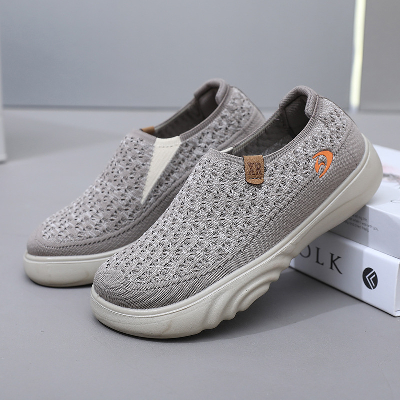 Női lélegző textilekből készült sétacipő, kerek orr, puha talp, csúszásmentes, slip-on, alacsony bokaszár, mindennapi stílus