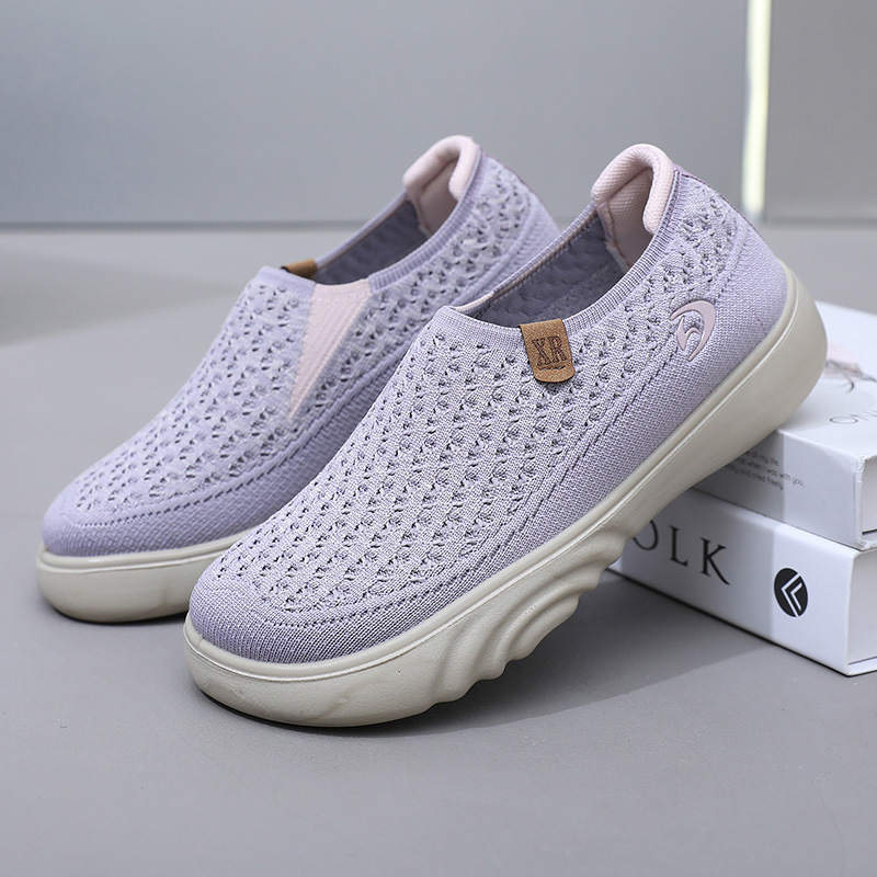 Női lélegző textilekből készült sétacipő, kerek orr, puha talp, csúszásmentes, slip-on, alacsony bokaszár, mindennapi stílus