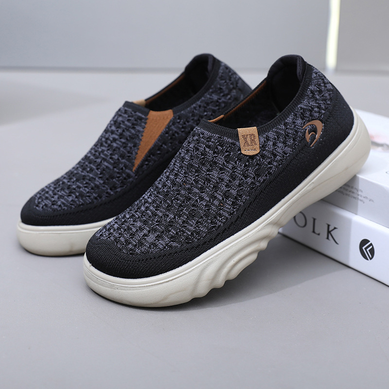 Női lélegző textilekből készült sétacipő, kerek orr, puha talp, csúszásmentes, slip-on, alacsony bokaszár, mindennapi stílus