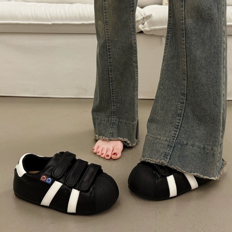 Női edzőcipő shell toe és vastag talppal — Velcro-zárás, PU felsőrész, gumírozott talp, kerek orr, alacsony felső rész
