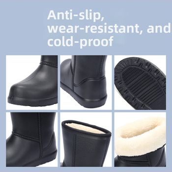 Täiskasvanute EVA keskmise kõrgusega vihmasaapad — libisemiskindlad, soojad, hingavad, kunstliku lühikese karvaga vooder, PU sisetald
