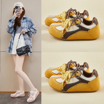 Pantofi casual pentru femei – PU+Mesh suprafață, vârf rotund, talpă din cauciuc, toc mic 1–3 cm, închidere cu șireturi în față/spate