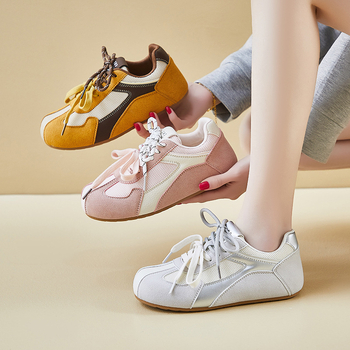 Pantofi casual pentru femei – PU+Mesh suprafață, vârf rotund, talpă din cauciuc, toc mic 1–3 cm, închidere cu șireturi în față/spate