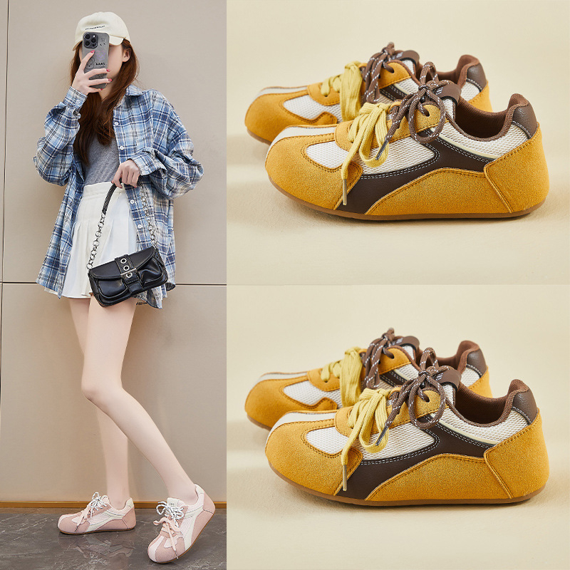 Pantofi casual pentru femei – PU+Mesh suprafață, vârf rotund, talpă din cauciuc, toc mic 1–3 cm, închidere cu șireturi în față/spate