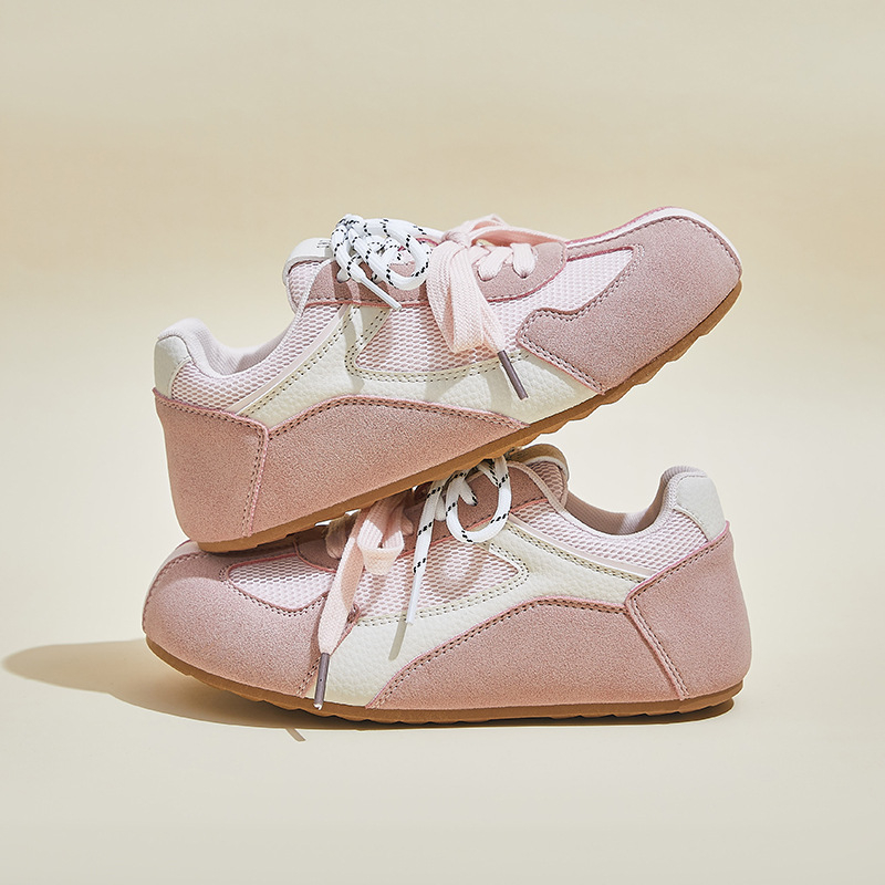 Pantofi casual pentru femei – PU+Mesh suprafață, vârf rotund, talpă din cauciuc, toc mic 1–3 cm, închidere cu șireturi în față/spate