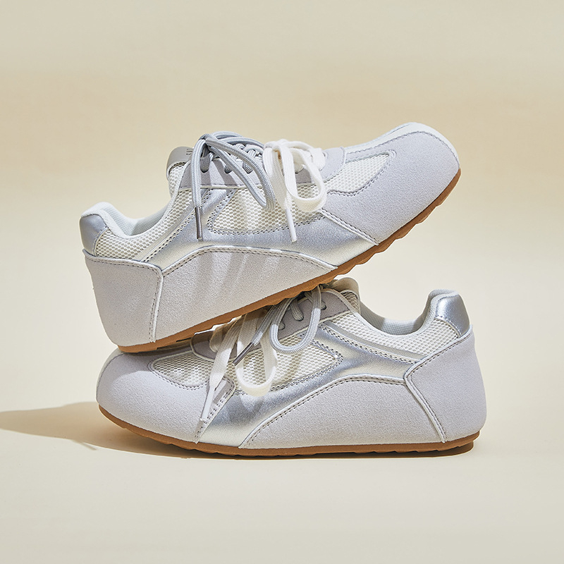 Pantofi casual pentru femei – PU+Mesh suprafață, vârf rotund, talpă din cauciuc, toc mic 1–3 cm, închidere cu șireturi în față/spate