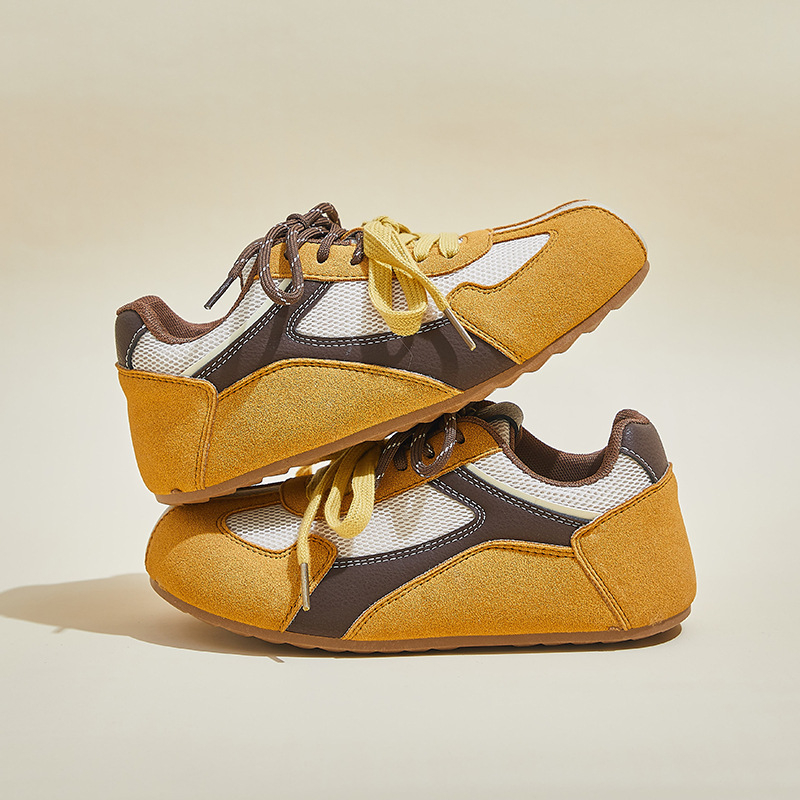 Pantofi casual pentru femei – PU+Mesh suprafață, vârf rotund, talpă din cauciuc, toc mic 1–3 cm, închidere cu șireturi în față/spate