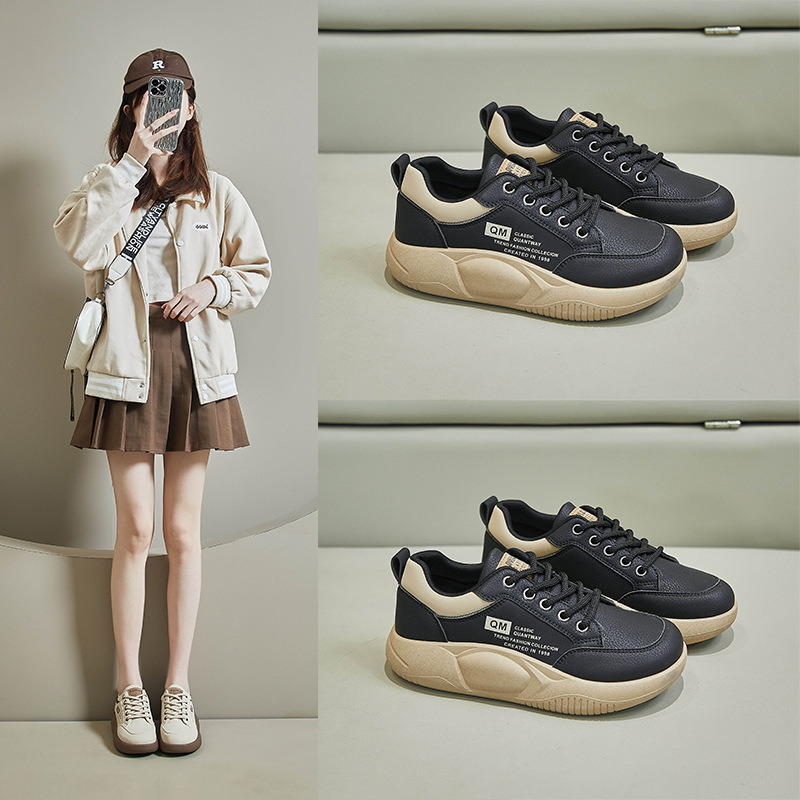 Női vastag talpú sportcipő – PU felsőrész, gumírozott talp, 3–5 cm sarokmagasság, alacsony boka, hálós bélés