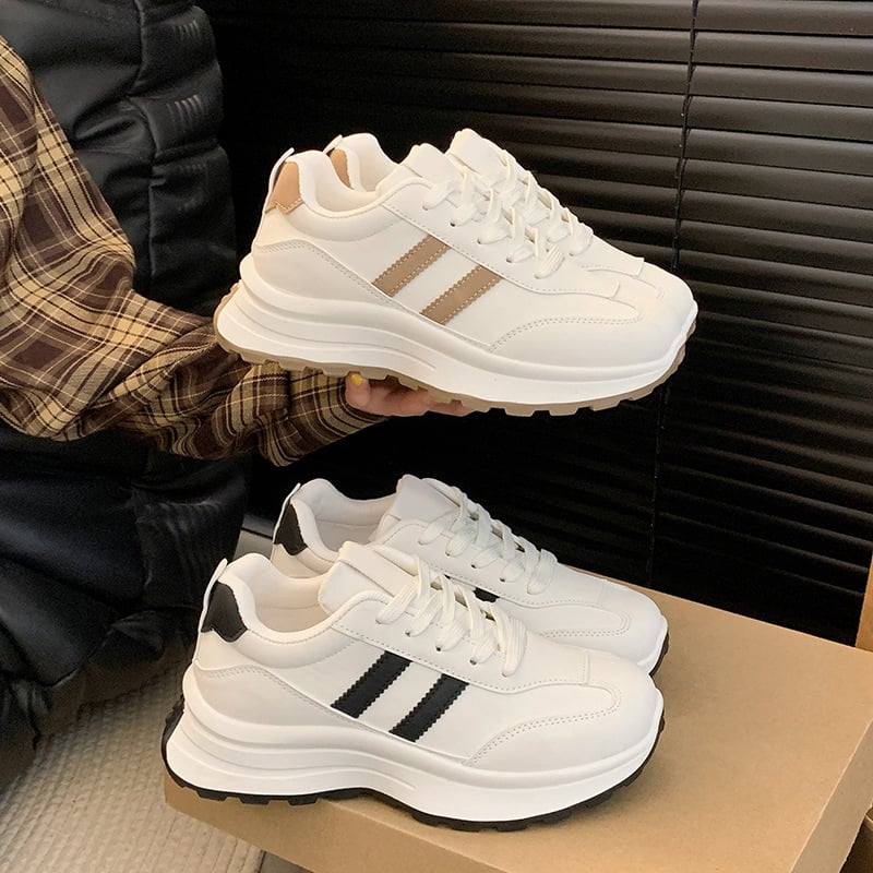 Női dad shoes edzőcipő vastag talppal, felsőrész műbőr + textil, csíkos mintázat, fűzővel záródó, gumi talp
