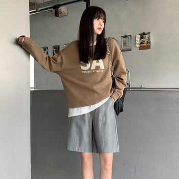 Moteriški capri kelnaitės su plačiomis kojomis, poliesterio mišinys, mikro-elastinė, kišenės