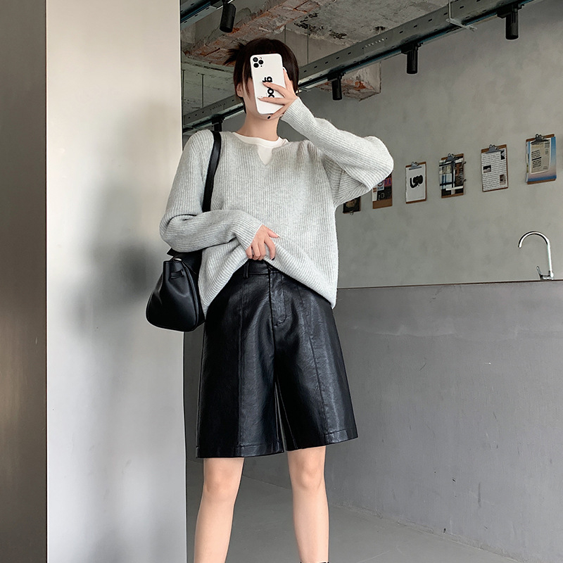 Moteriški capri kelnaitės su plačiomis kojomis, poliesterio mišinys, mikro-elastinė, kišenės