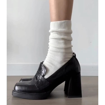 Loaferi, stil retro britanic, vârf rotund, partea superioară din piele sintetică, toc gros 6-8 cm