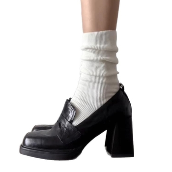 Loaferi, stil retro britanic, vârf rotund, partea superioară din piele sintetică, toc gros 6-8 cm