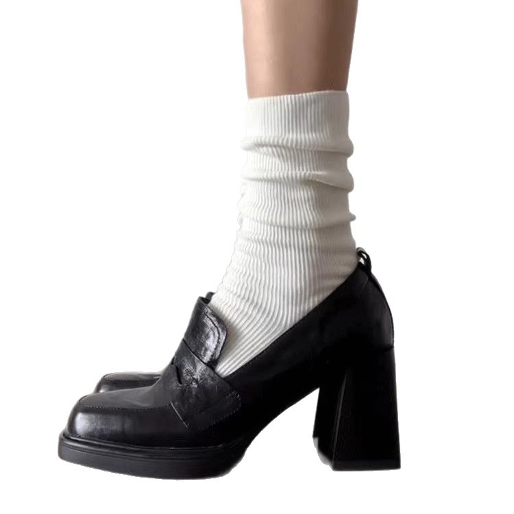 Loaferi, stil retro britanic, vârf rotund, partea superioară din piele sintetică, toc gros 6-8 cm