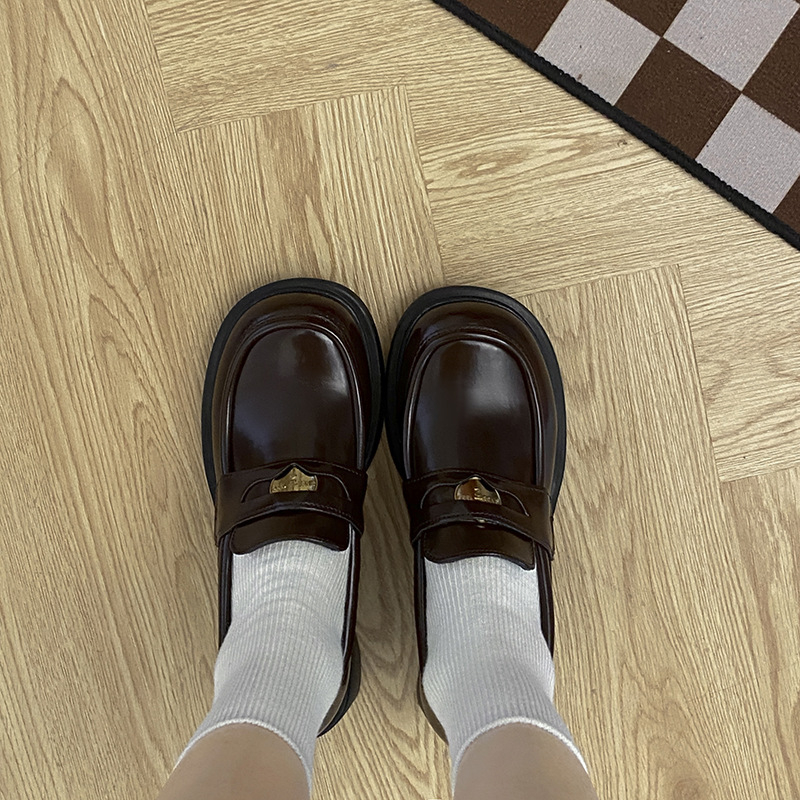 Loafers franțuzești pentru femei, stil regal, vârf rotund, toc mediu 3–5 cm, partea superioară PU, căptușeală din pluș, culoare uni