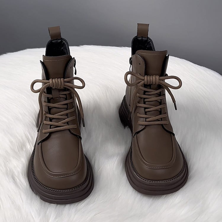 Női mikroszálas bőrtípusú téli csizma fleece béléssel, vastag gumírozott talppal, középmagas szár, kerek orr