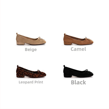 Női lapos cipő leopárd mintával, négyszögletes orrú, velúr felsőrész, alacsony széles sarok, gumitalp