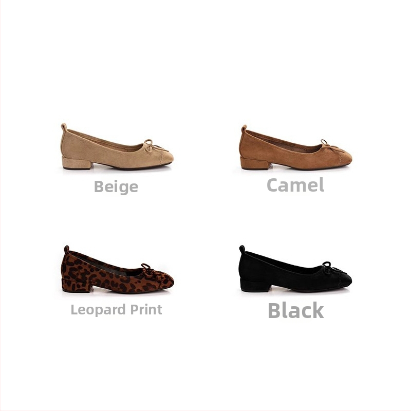 Női lapos cipő leopárd mintával, négyszögletes orrú, velúr felsőrész, alacsony széles sarok, gumitalp